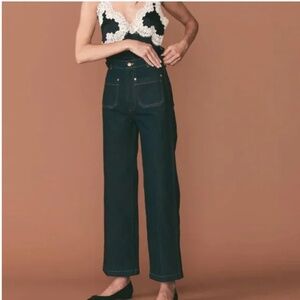 Doen Newport Jeans Jean Wide Leg High Rise Rinse Dark Blue Wash - Size 29